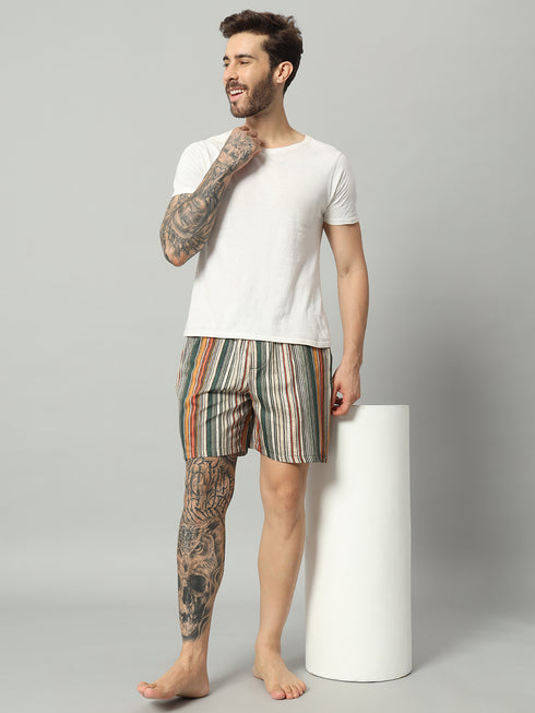 OWO THE LABEL Multicolor Striped Cotton Shorts for Men(OTLMB24)