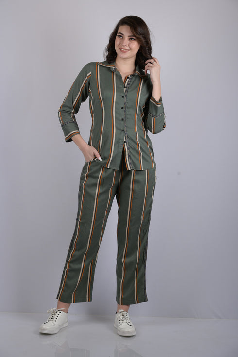 OWO THE LABEL Cord set for women stripe printed cords party wear and daily use shirt and bottom (OTL-CRD-1301)