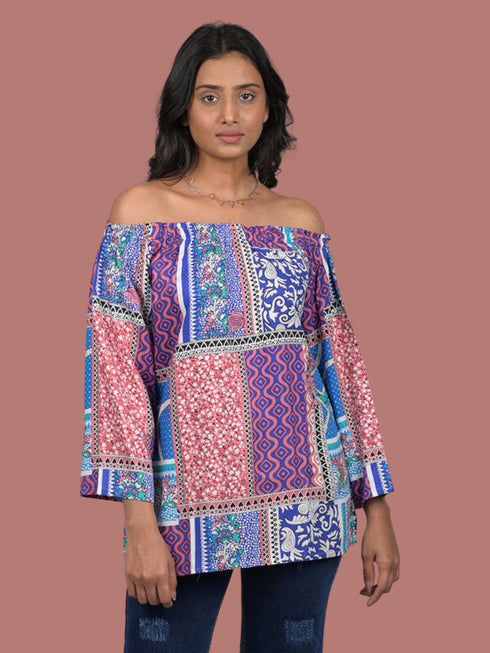 Stylish top for women party wear and birthday valentine day Multicolor Floral Print Off Shoulder Pattern (OTL-TPS1086)