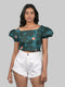 Party wear crop top for western wear party wear daily wear and party wear Dark Green Crop Top With Puff Sleeves (OTL-TPS10102)