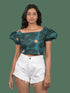 Party wear crop top for western wear party wear daily wear and party wear Dark Green Crop Top With Puff Sleeves (OTL-TPS10102)