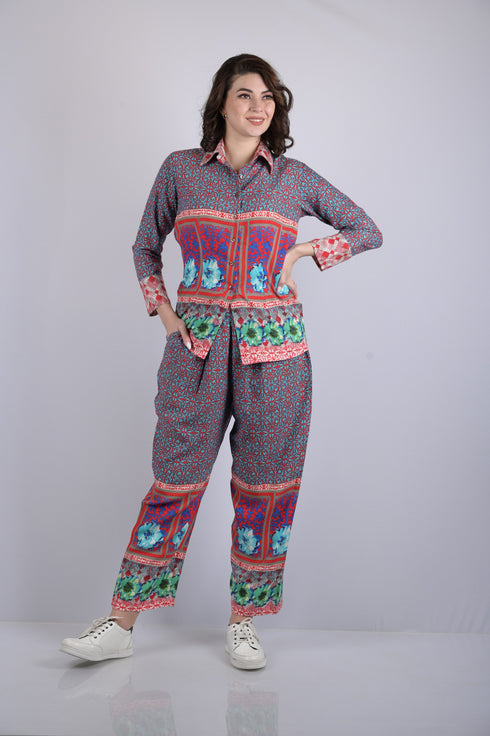 cords set for women floral printed stylish cords party wear trending pant and shirt (OTL-CRD-1319)