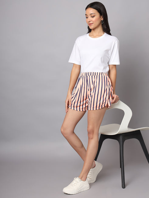 OWO The Label Women Shorts, Half Pant For Women Stripe Print, Best Quality Shorts (OTLWS08)