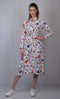 Women's White Floral Print Cotton Shirt Dress with Belt | Long Sleeve Midi Dress | OWO THE LABEL