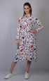 Women's White Floral Print Cotton Shirt Dress with Belt | Long Sleeve Midi Dress | OWO THE LABEL