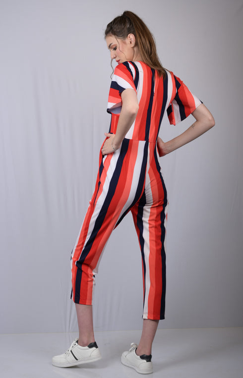 Party wear Stripe printed jumpsuit for Women Red &White Striped Jumpsuit (OTL-JMS1001)