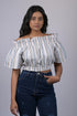 Top for women western wear stylish Grey And White Striped Off Shoulder Top (OTL-TPS1041)