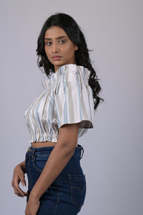 Top for women western wear stylish Grey And White Striped Off Shoulder Top (OTL-TPS1041)