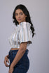Top for women western wear stylish Grey And White Striped Off Shoulder Top (OTL-TPS1041)