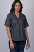 Solid v neck top for women western wear stylish tops magic cotton short sleeve Dark Grey Colour V-Neck Top With Collar (OTL-TPS1044)