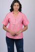 Pink Colour V-Neck Top With Collar (OTL-TPS1045)