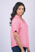 Pink Colour V-Neck Top With Collar (OTL-TPS1045)