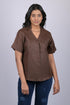 Halfsleeve top party wear western wear trending top Dark Brown Colour V-Neck Top With Collar (OTL-TPS1046)