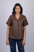 Halfsleeve top party wear western wear trending top Dark Brown Colour V-Neck Top With Collar (OTL-TPS1046)