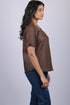 Halfsleeve top party wear western wear trending top Dark Brown Colour V-Neck Top With Collar (OTL-TPS1046)