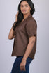 Halfsleeve top party wear western wear trending top Dark Brown Colour V-Neck Top With Collar (OTL-TPS1046)