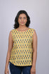 Sleeve Less cotton printed top for women Yellow & Navy Blue Flower Print Top (OTL-TPS1047)