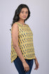 Sleeve Less cotton printed top for women Yellow & Navy Blue Flower Print Top (OTL-TPS1047)
