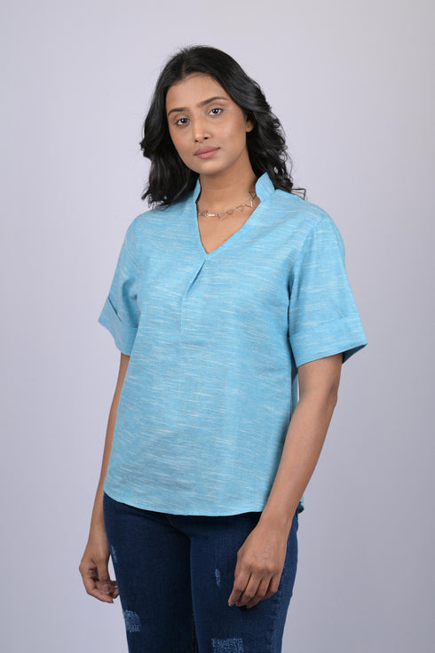 Top for women stylish western wear and trending and daily wear and party wear Sky Blue Colour V-Neck Top (OTL-TPS1048)