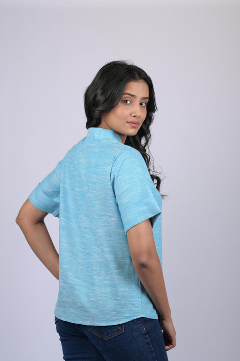 Top for women stylish western wear and trending and daily wear and party wear Sky Blue Colour V-Neck Top (OTL-TPS1048)
