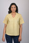 Top for women branded garments party wear short sleeve Mustard Yellow V-Neck Top With Collar (OTL-TPS1056)