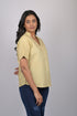 Top for women branded garments party wear short sleeve Mustard Yellow V-Neck Top With Collar (OTL-TPS1056)