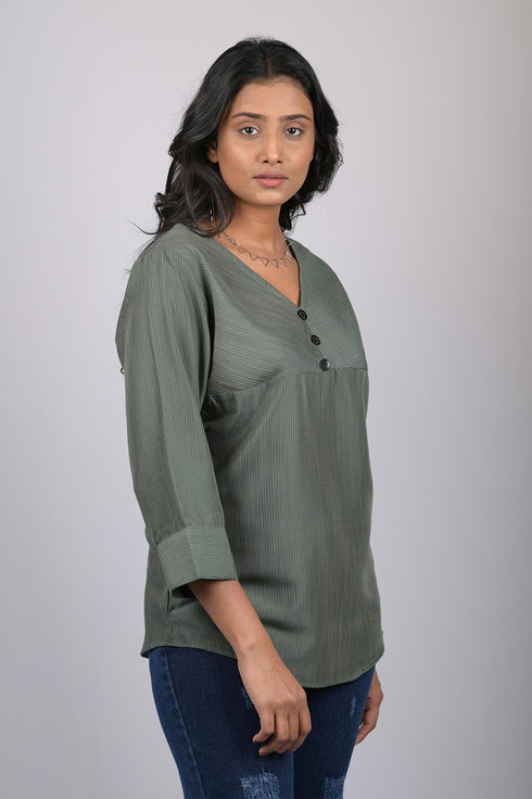 women western wear stylish printed long party wear tops olive green (OTL-TPS1059)