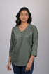 Women’s Olive Green Cotton Top |3/4 Sleeves, Casual Wear (OTL-TPS1059)