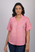 Western wear top for women western wear stylish and trending top short sleeve Light Pink V-Neck Top With Collar (OTL-TPS1060)
