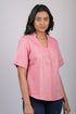 Western wear top for women western wear stylish and trending top short sleeve Light Pink V-Neck Top With Collar (OTL-TPS1060)
