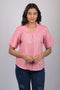 Western wear top for women western wear stylish and trending top short sleeve Light Pink V-Neck Top With Collar (OTL-TPS1060)