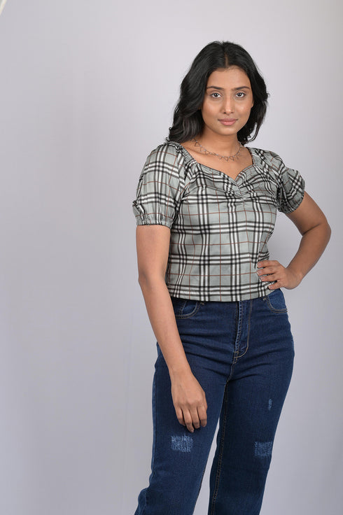 Crop top for women half sleeve top for womens party wear Checks Crop Top With Designer Neck (OTL-TPS1068)