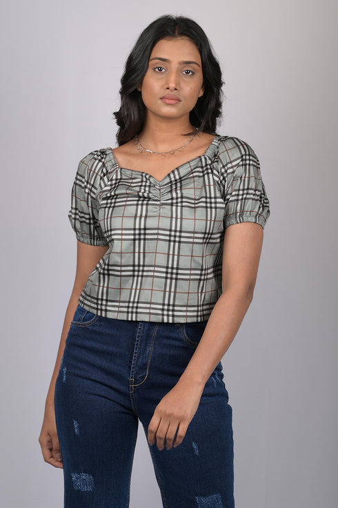 Crop top for women half sleeve top for womens party wear Checks Crop Top With Designer Neck (OTL-TPS1068)