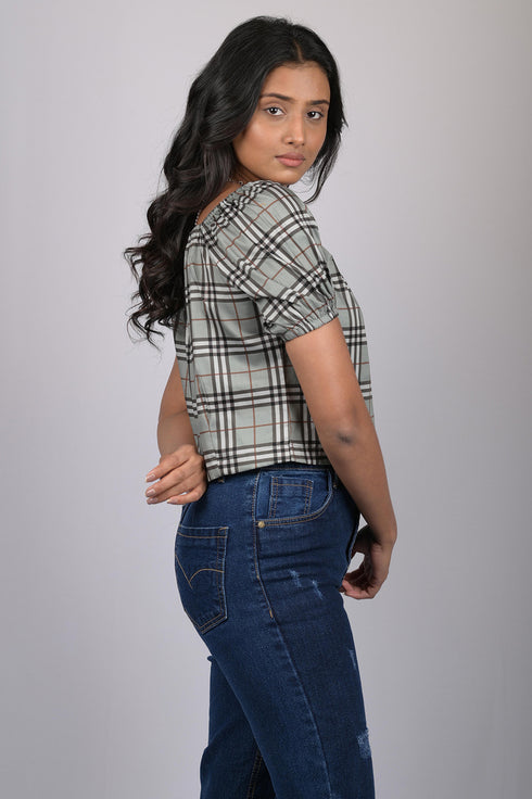 Crop top for women half sleeve top for womens party wear Checks Crop Top With Designer Neck (OTL-TPS1068)