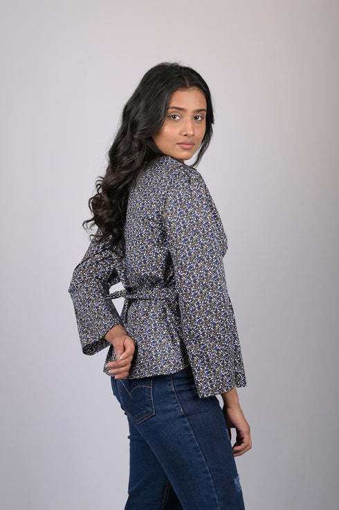 Floral print for women western wear womens top party wear cotton Blue And White Floral Print Top (OTL-TPS1070)