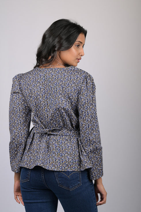 Floral print for women western wear womens top party wear cotton Blue And White Floral Print Top (OTL-TPS1070)