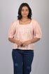 Party wear magic cotton top for women Light Orange Striped Top With Square Neck (OTL-TPS1071)