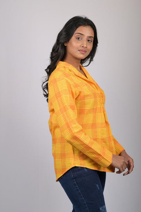 Checked printed top for women ladies western wear with full sleeve Designer Top With Neck Pattern (OTL-TPS1076)