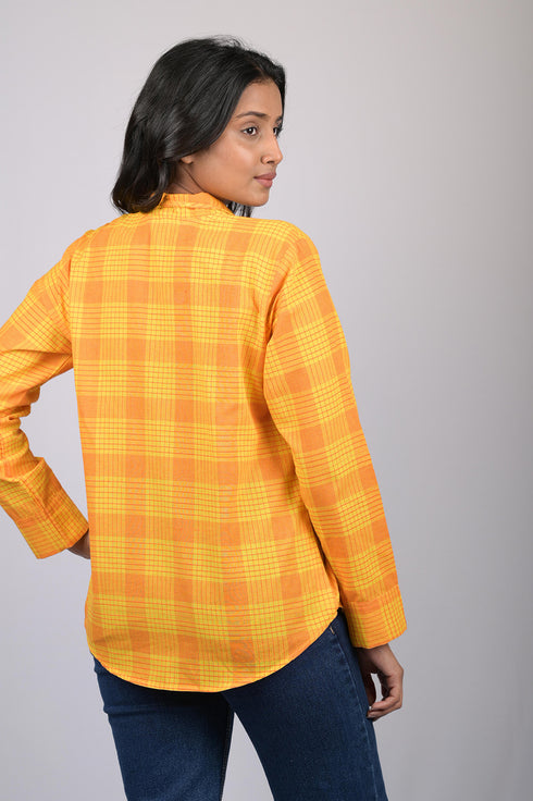 Checked printed top for women ladies western wear with full sleeve Designer Top With Neck Pattern (OTL-TPS1076)