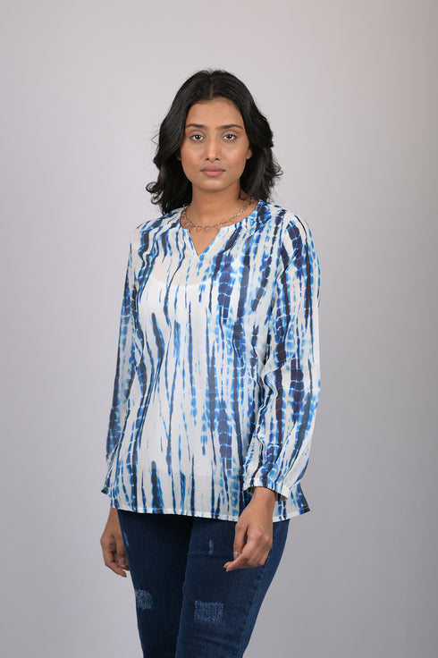 Western wear top Chiffon tops for women's Tie Dye Print Long Sleeves Top (OTL-TPS1079)