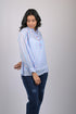Chiffon top for women western wear stylish top trending Light Blue Striped Top With Long Sleeves (OTL-TPS1080)
