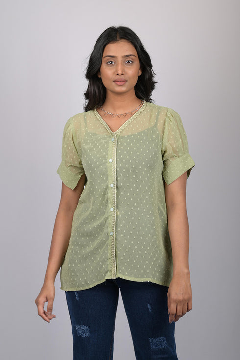 Shirt Style Short Sleeves Top (OTL-TPS1082)