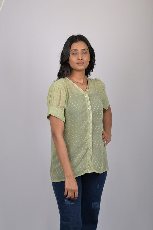 Shirt Style Short Sleeves Top (OTL-TPS1082)