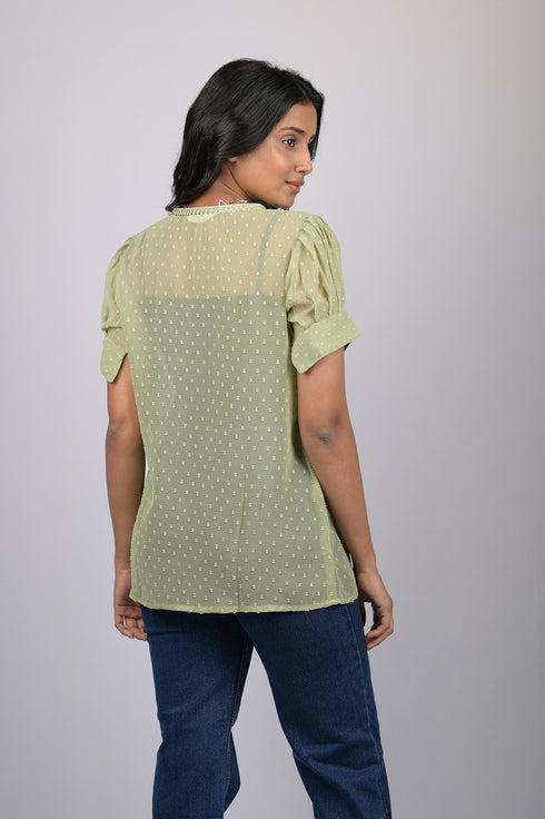 Shirt Style Short Sleeves Top (OTL-TPS1082)