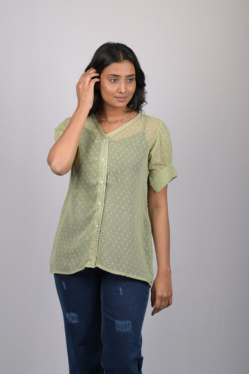 Shirt Style Short Sleeves Top (OTL-TPS1082)