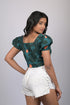 Party wear crop top for western wear party wear daily wear and party wear Dark Green Crop Top With Puff Sleeves (OTL-TPS10102)