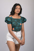 Party wear crop top for western wear party wear daily wear and party wear Dark Green Crop Top With Puff Sleeves (OTL-TPS10102)