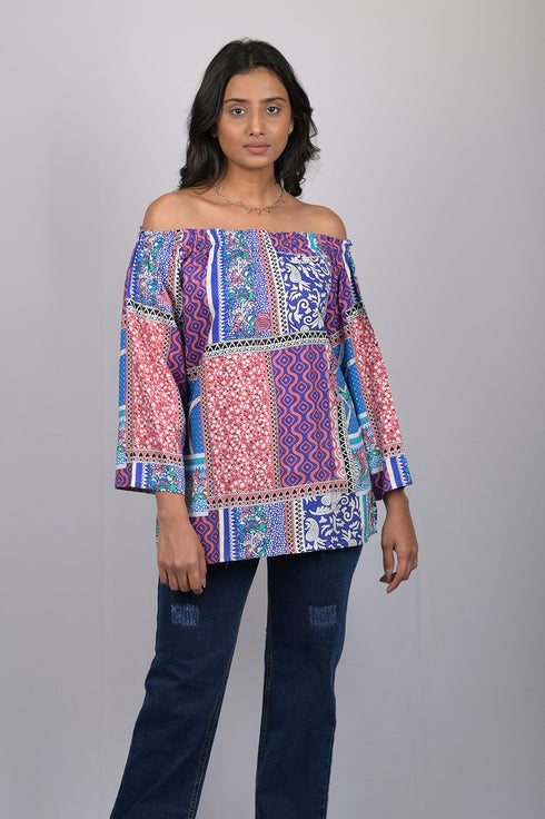 Stylish top for women party wear and birthday valentine day Multicolor Floral Print Off Shoulder Pattern (OTL-TPS1086)