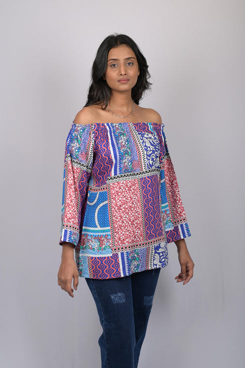 Stylish top for women party wear and birthday valentine day Multicolor Floral Print Off Shoulder Pattern (OTL-TPS1086)