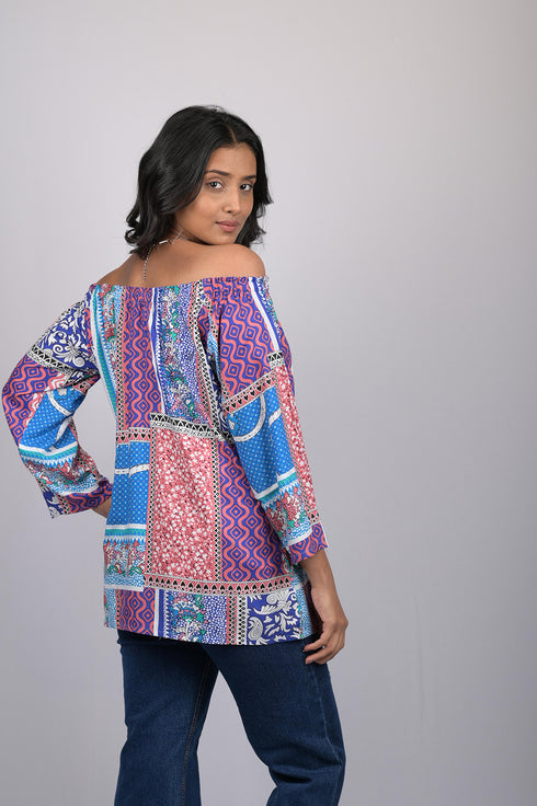 Stylish top for women party wear and birthday valentine day Multicolor Floral Print Off Shoulder Pattern (OTL-TPS1086)